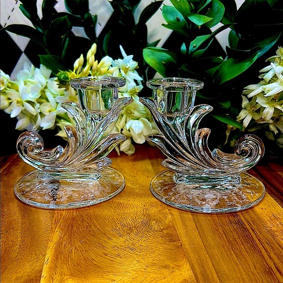 Vintage Fostoria Baroque Etched Candle Holders| Depression Glass| Midcentury - Picture 5 of 13